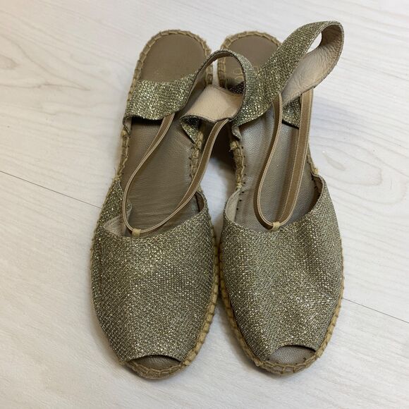 Andre Assous Espadrille Wedge Sandal Women's Size 9 SIlver Slip On Glitter - Picture 6 of 9